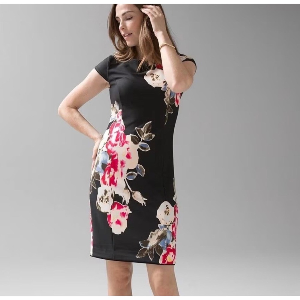 Reversible White House Black Market Scuba Floral Geometric Sheath Dress 6/8